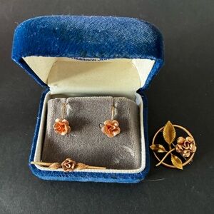 Vintage Rose Gold Floral Jewelry Set